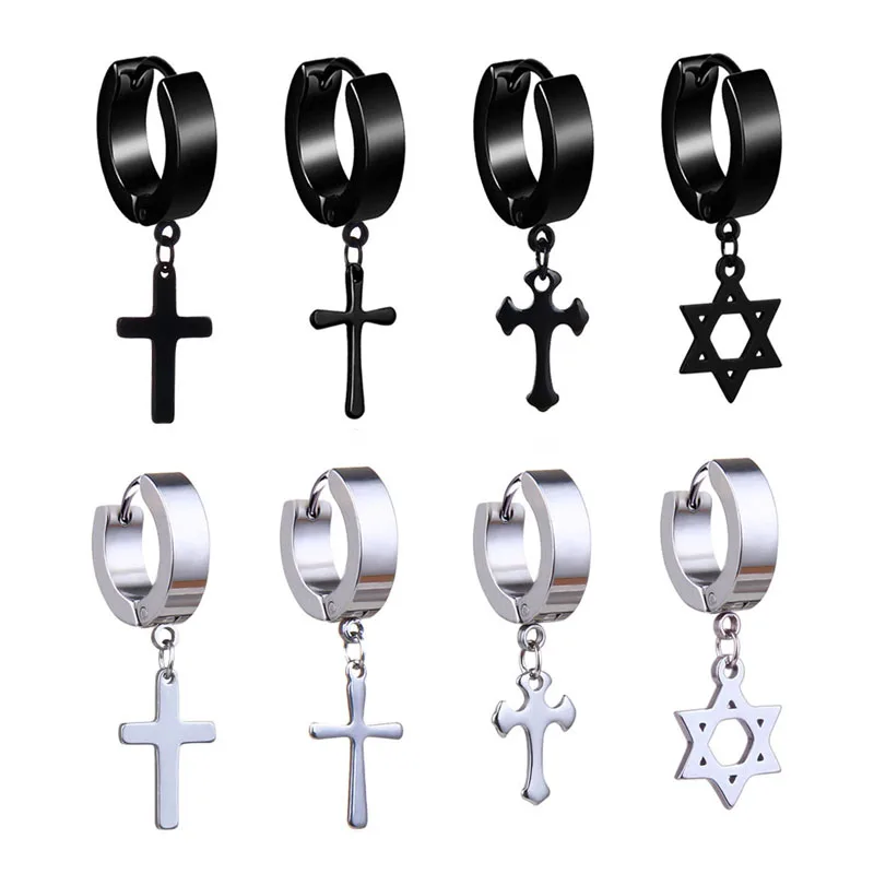 1 Piece Punk Cross Stars Pendant Round Earrings For Women