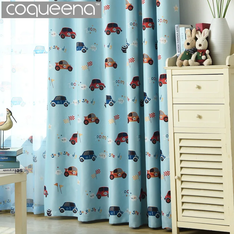 

Modern Car Pattern Curtains for Living Room Bedroom Kids Children Baby Room Curtains Blackout Window Treatments Blue Cream 1PCS