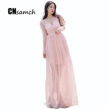 The New 2016 Autumn Hot Sell Fashion Outfit V-neck Holiday Split Two Colors Black Pink+ Belt Long Dress