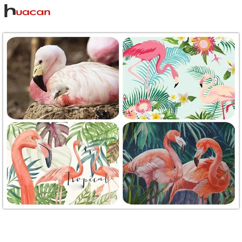 

HUACAN Flamingo Paint With Diamond Animal Diamond Painting Full Square DIY Diamond Embroidery Picture Of Rhinestone Wall Sticker