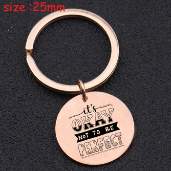 

Stainless Steel Fashion Keychain Engraved It's Okay Not TO Be Perfect Trendy Motivational Inspirational Gift Holder Key Tag
