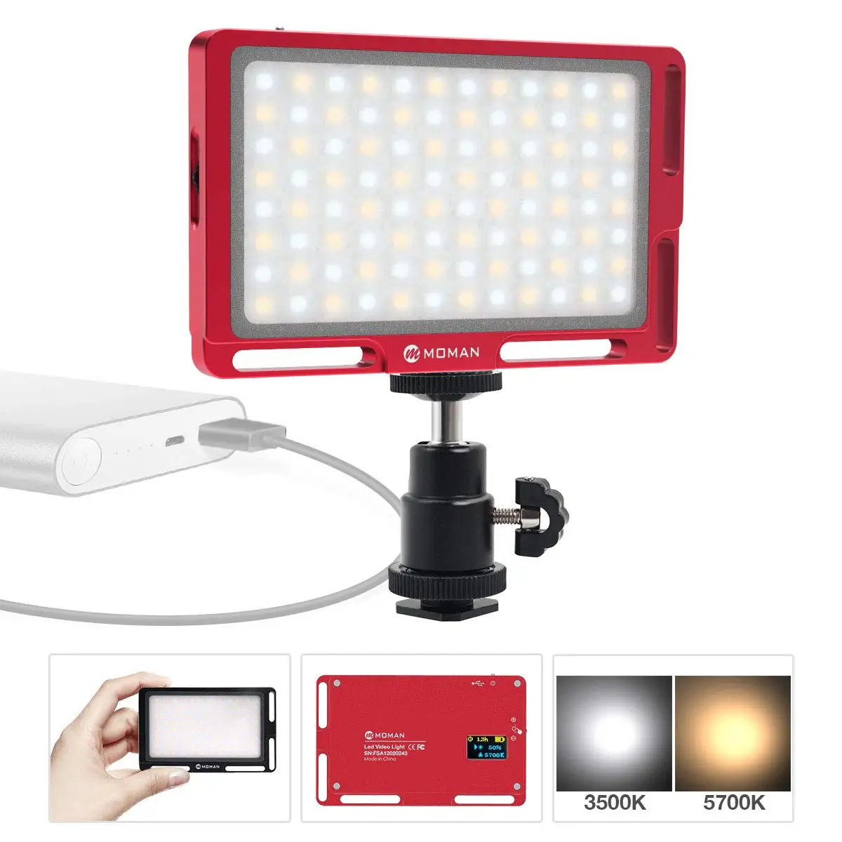

Moman Mini 4.5 Inch On-Camera LED Video Light with Magnetic Back Bi-Color 3000K-6500K CRI96+ Filming Lighting
