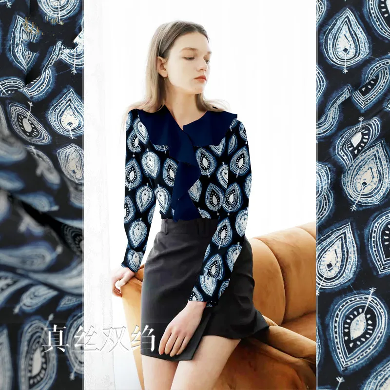 

New 100% silk double crepe fabric 140cm wide 16mm digital inkjet paisley silk double enamel inkjet spring and summer silk fabric
