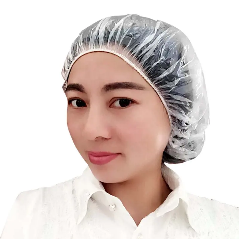 

2018 Hot Product 100pcs/set One-off Disposable Hotel Shower Bathing Clear Hair Elastic Caps Hats Shower Caps