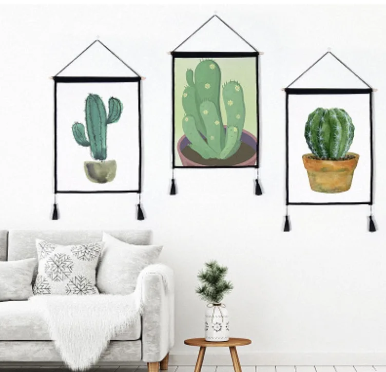 Green Contracted Simple Plants Cactus Art Room Fabrics Cotton Linen Painting House Vintage Wall Bar Home Decor Gift | Дом и сад