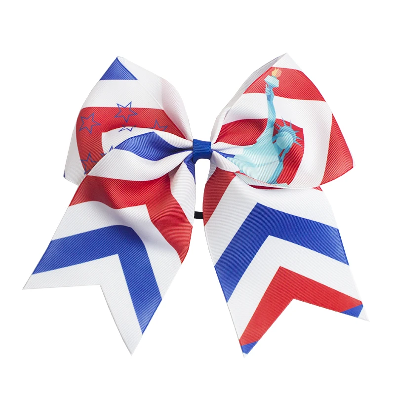 8'' Large 4th Of July Cheer Bows Handmade American  Flag Patriotic Elastic Bands Hair Bow Cheerleading  For Girls Hair Accessories (3)