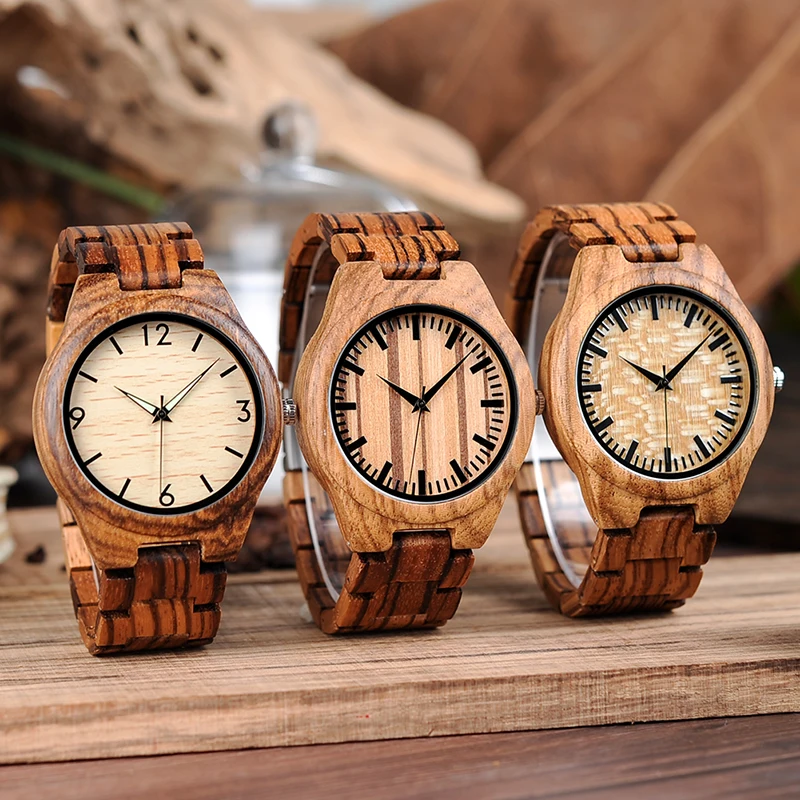 BOBO BIRD мужские Zebrawood деревянные часы с деревянным ремешком кварцевые аналоговые с качественным механизмом Miyota Tri-складная застежка