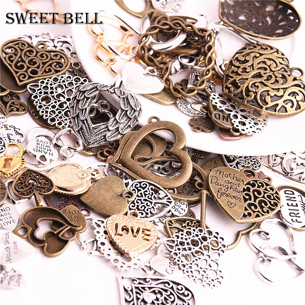 100 шт. винтажные металлические подвески в виде сердец|charms for jewelry|charms jewelry makingheart charm