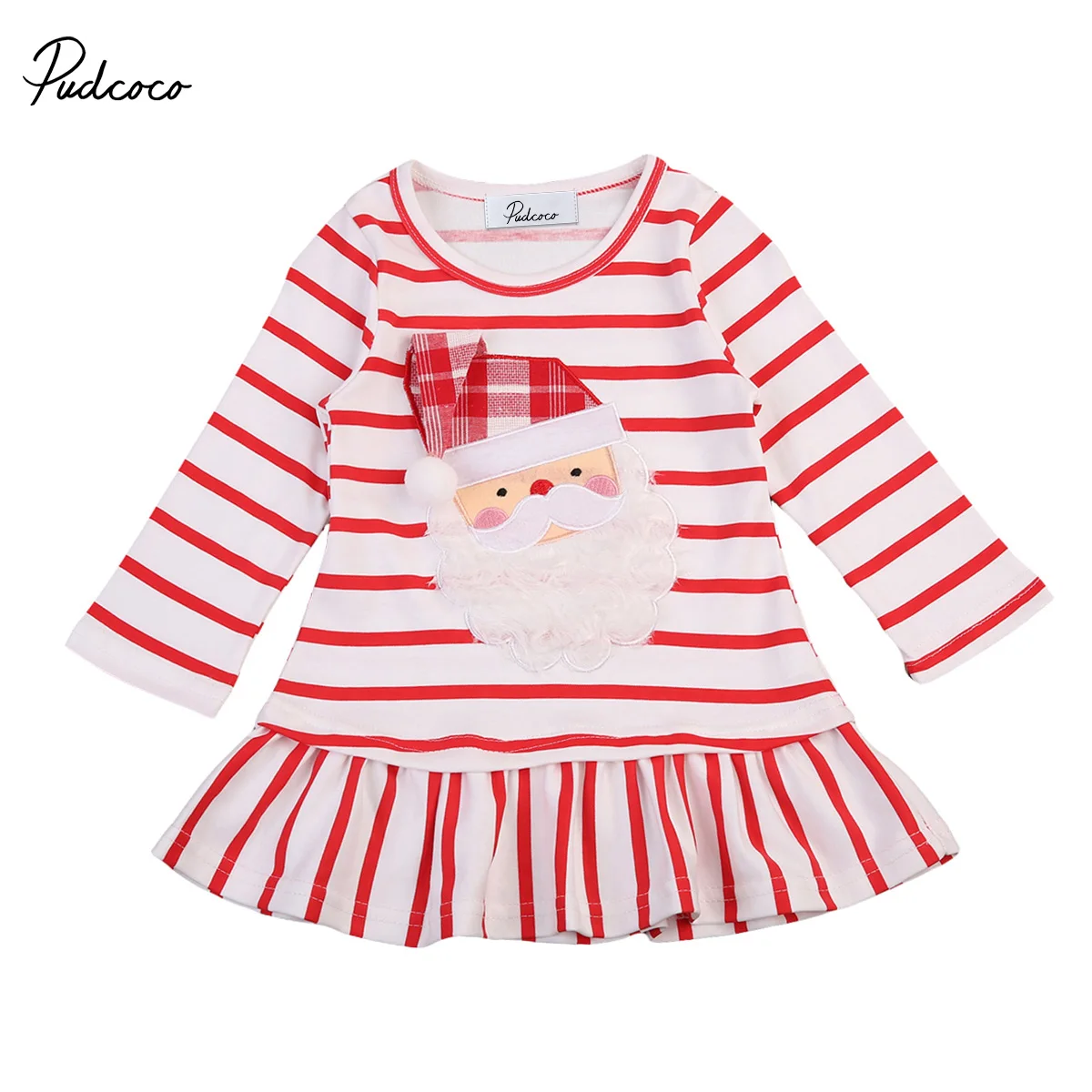 

PUDCOCO Newest 2017 Hot Baby Girls Dress Toddler Kids Long Sleeve Striped Princess Cute Santa Claus Dresses 0-5Y