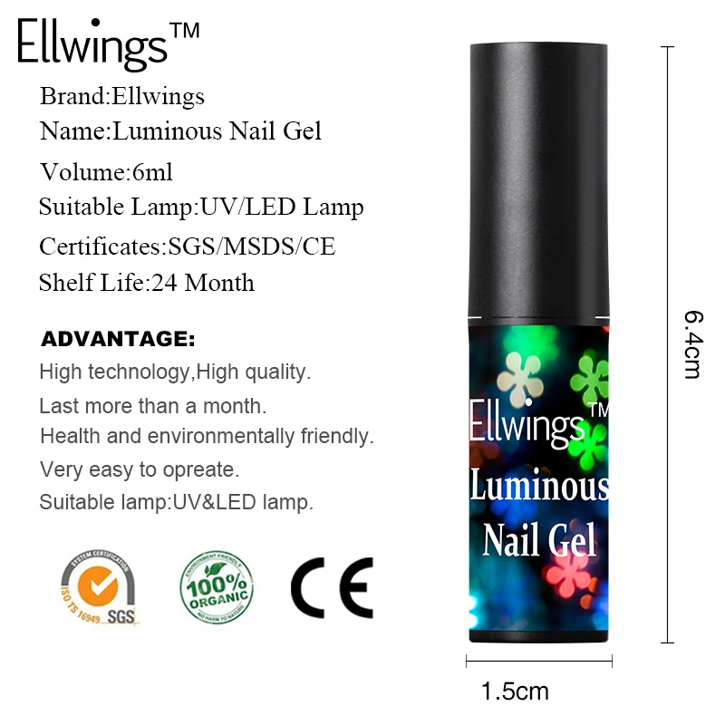 Ellwings 20 Цвета Светящиеся в темноте флуоресцентный Неон Световой УФ Гели для