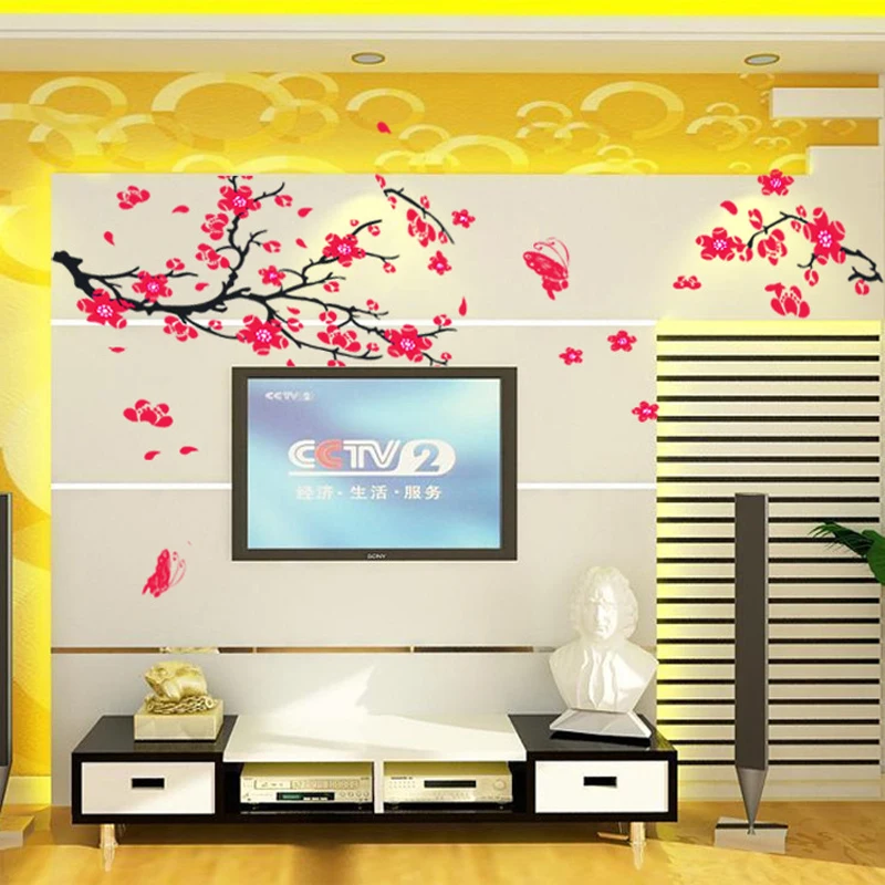 Removable Blossom Flower Butterfly Vinyl Art Decal Wall Home Sticker Room Decor Plum Wall Stickers Wandaufkleber