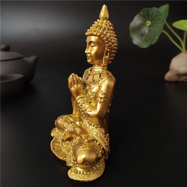 Statue de bouddha thaïlandais doré, décoration de jardin de maison, Sculpture de bouddha de méditation, Figurines Fengshui hindoues, artisanat d'ornements 3