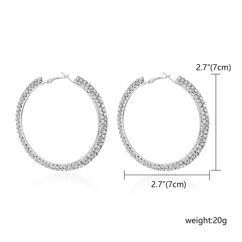 Большие серьги-кольца с кристаллами, классические круглые стразы, серебряная сережка, большие серьги для женщин, вечерние, подарок - Окраска металла: 6cm