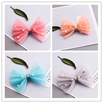 

Retail 1pc Fashion Cute Big Gauze Bow Hairpins Solid Kawaii Pearls Lace Bowknot Hair Clips Princess Headwear Accessories