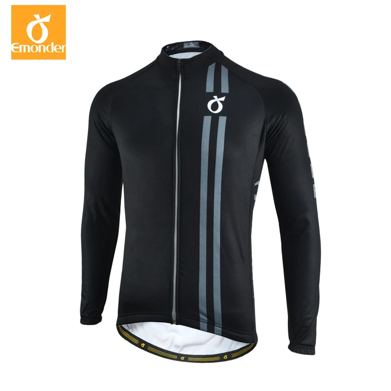 

EMONDER 2019 NEW Men's Winter Long SleeveThermal Fleece Cycling Jersey Reflective For Cycling Clothing Ropa Ciclismo Black