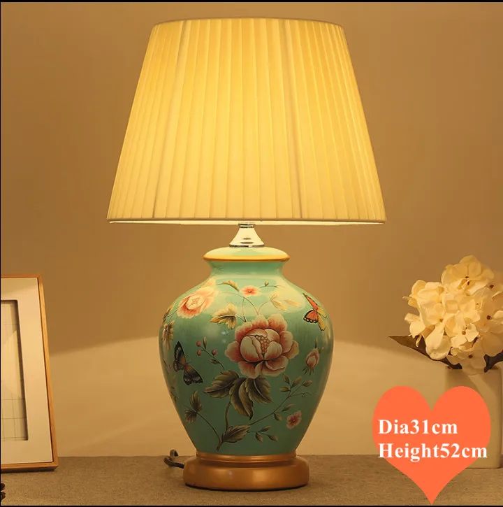 

Chinese rural blue flower&butterfly ceramic Table Lamps European dimmer/touch fabric E27 LED lamp for bedside&foyer&studio MF008