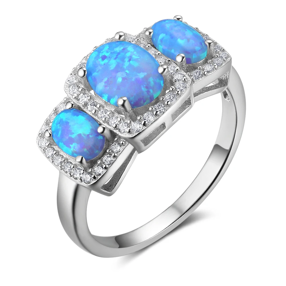 Huge Shining Blue Fire Opal 925 Sterling Silver Women Fashion Opal Ring