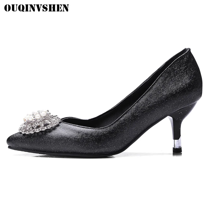 

OUQINVSHEN Pointed Toe Thin Heels Women Pumps Fashion Crystal High Heels Pumps 2018 Spring Shallow Pearl Women High Heel Shoes