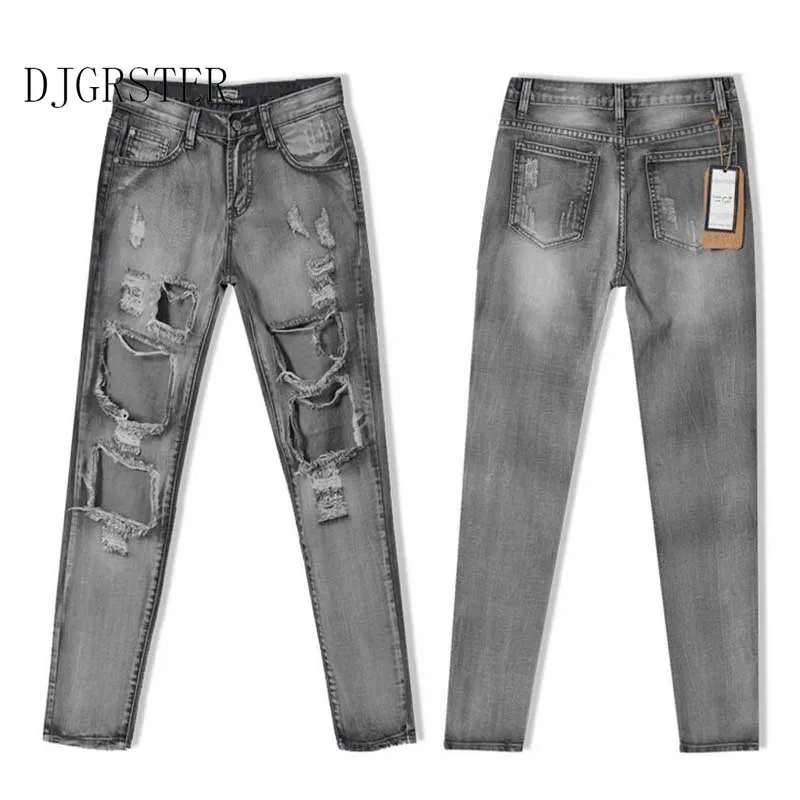 DJGRSTER Fashion Pencil Pants Hole jeans woman skinny ripped jeans for women vaqueros mujer boyfriend jean