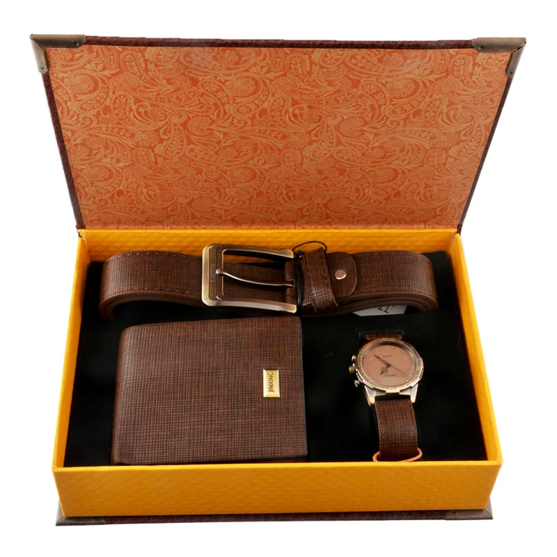 Модные мужские часы Топ бренд роскошный подарочный набор часы бумажник ремень для отца подарочный набор для мужчин подарок на год с коробкой Relojes