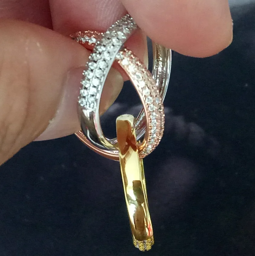 Triple Circles Gold/Rose Gold/Silver Ring Three Colors Luxury Jewelry 925 Silver Pave CZ Ring Women Wedding Finger Rings Gift