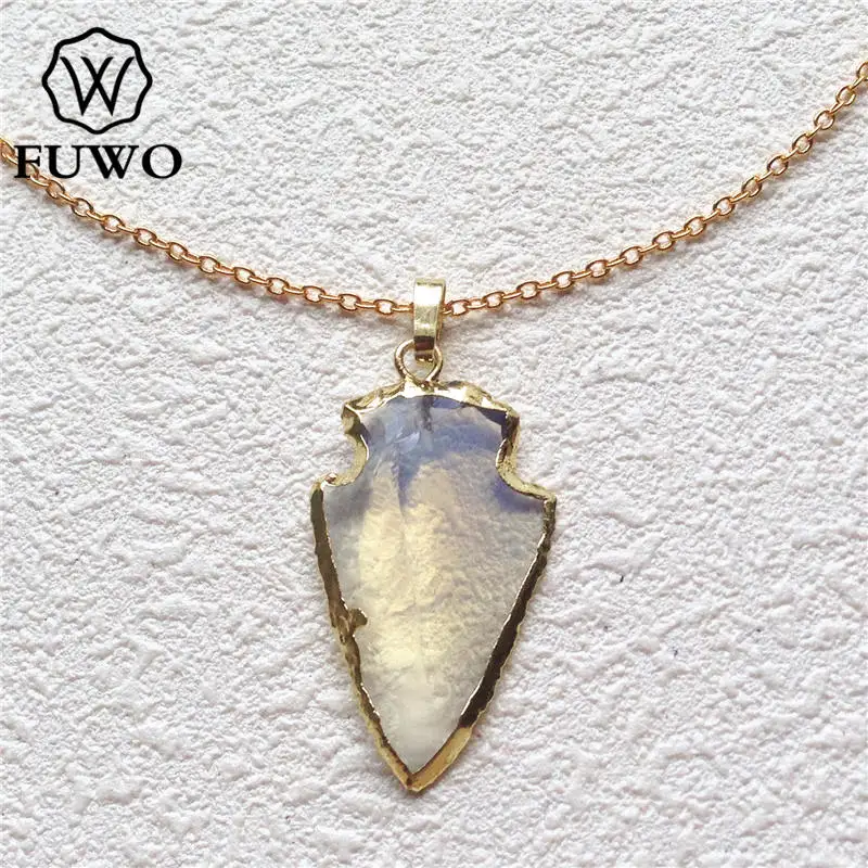 FUWO Natural Opal Stone Pendant Necklace With 24K Gold Filled Fashion