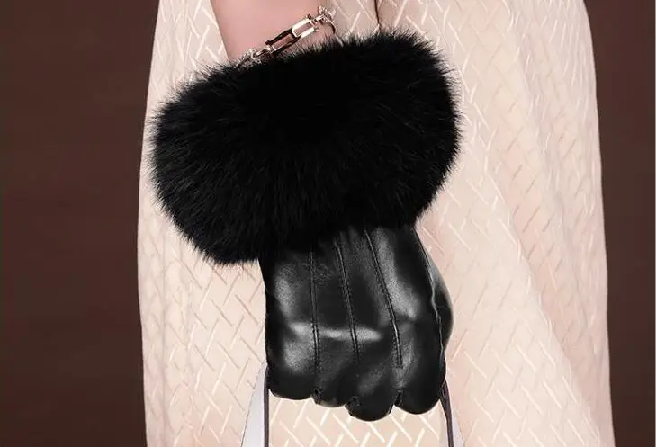 

Winter Spring Fashion Winter Sheepskin Gloves Top Lambskin Solid Real Genuine Leather Women Wrist Driving Glove
