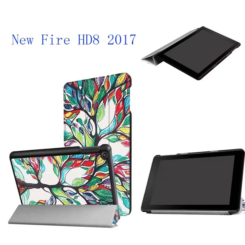 Painting Leather Case Cover stand smart folio magnet case for Amazon Kindle New Fire HD8 2017 tablet cover 10pcs/lot | Компьютеры и
