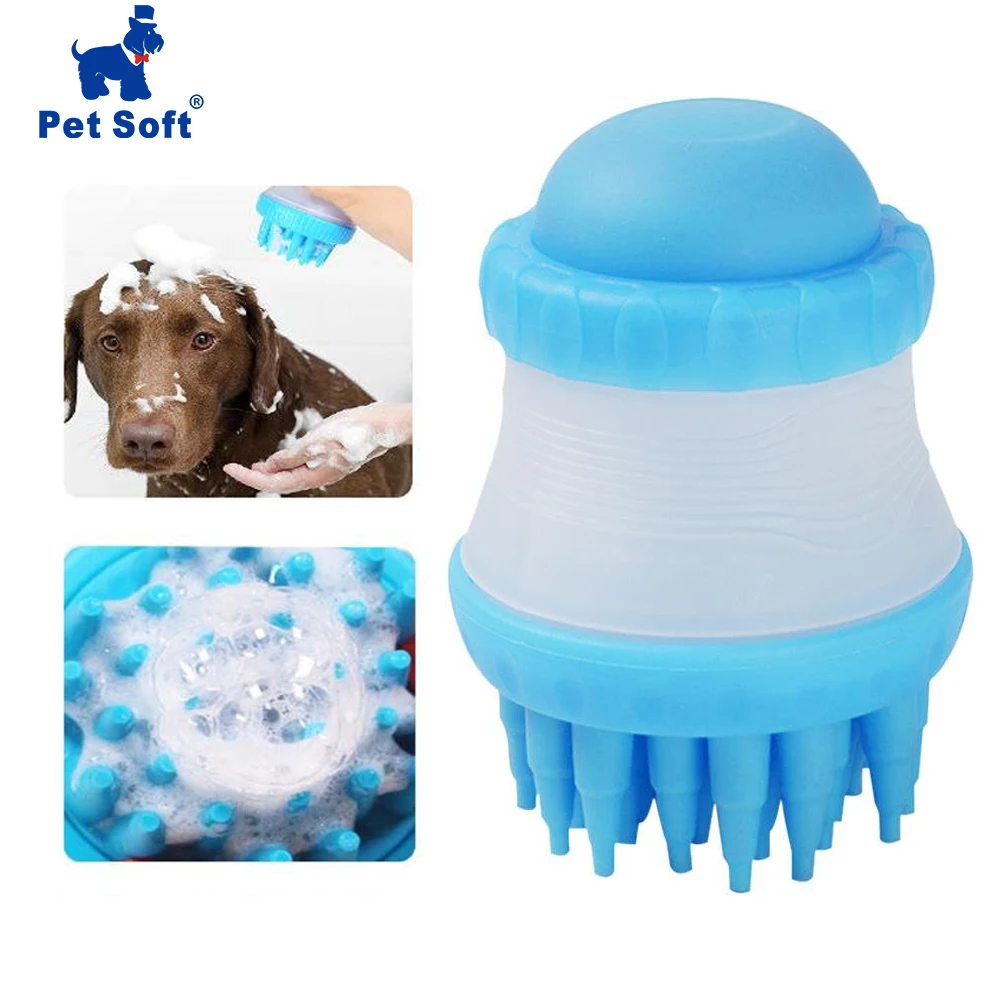 

Pet Soft Pet Dog Cat Bath & Massage Brush Pet Scrubber Shampoo Dispenser Silicone Brush Bristle Pet Cleaning Device Wahser Bath