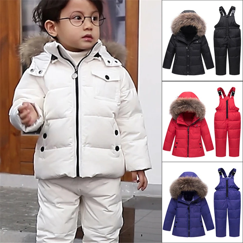 

Winter Suits For Boys Girls Boys Ski Suit Children Clothing Set Baby Duck Down Jacket Coat + Overalls Warm Kids Snowsuit