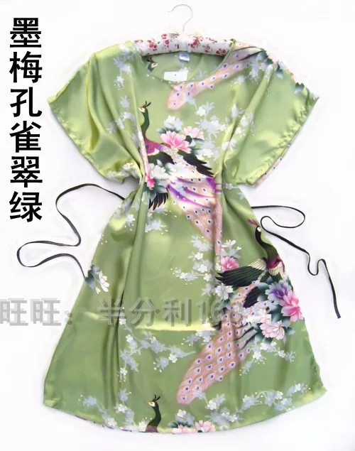 Короткий рукав цветочный сексуальный плюс размер женский шелковый халат леди девушка шелковые пижамы домашние ночные рубашки домашняя одежда для сна павлин