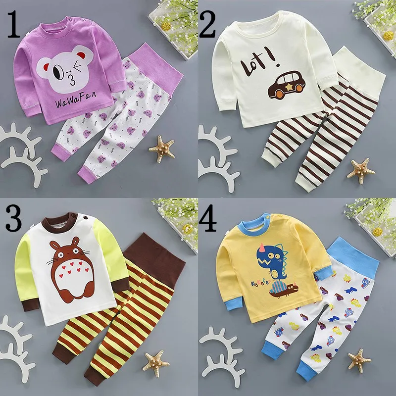 

1-5Y Long Sleeve Children Outfits Cartoon Boy Girl Clothing Sets 100% Cotton Homewear