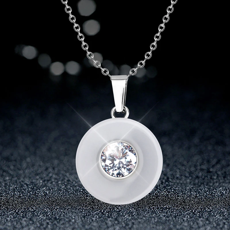 Настоящее керамическое кубическое циркониевое ожерелье с цепочкой и подвесками белого цвета модное Хрустальное керамическое ожерелье Свадебные ювелирные изделия для женщин
