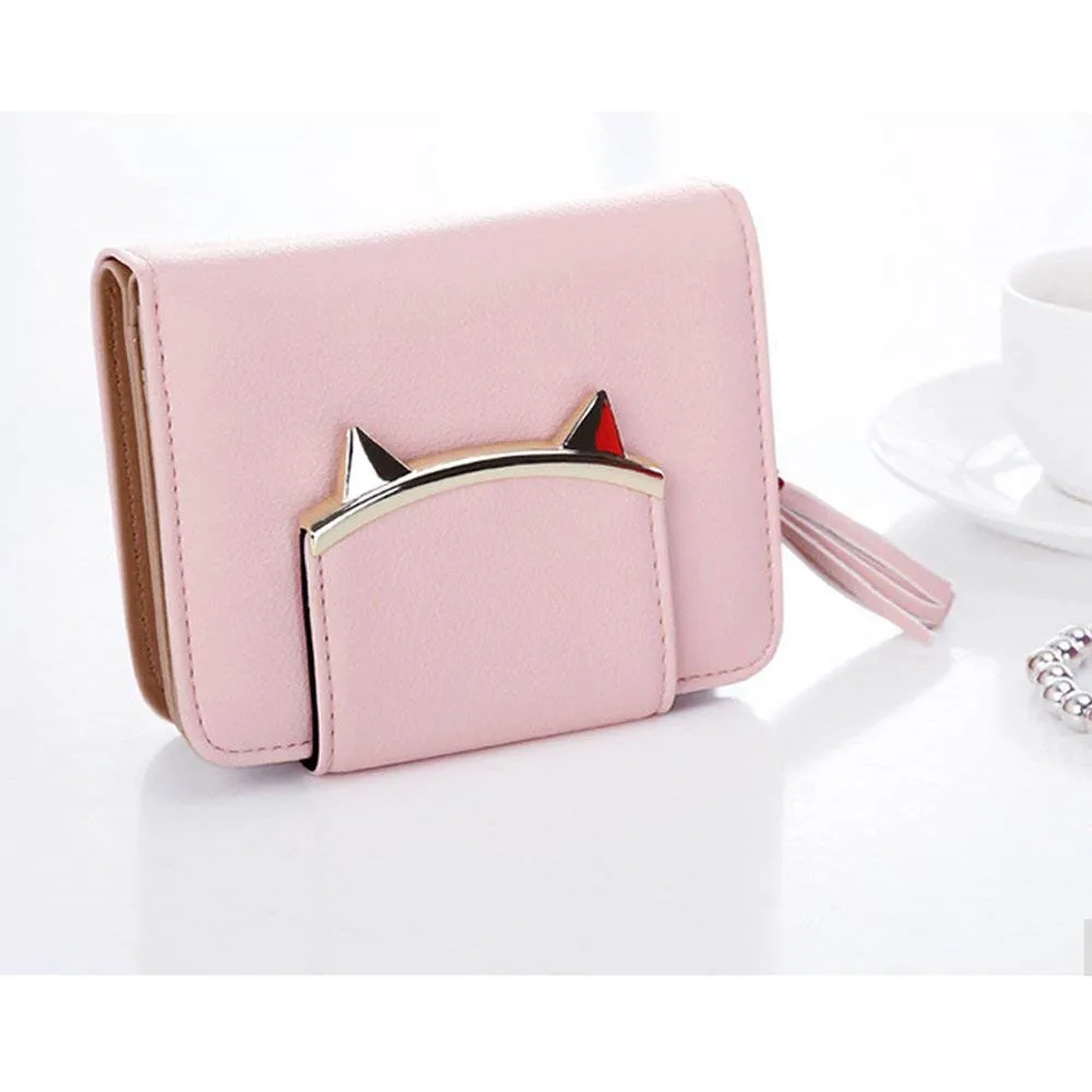 Women Cat Ear Wallet Adorable Pink Tassel Coin Small Purse Money Card Holder for Ladies,Girls01