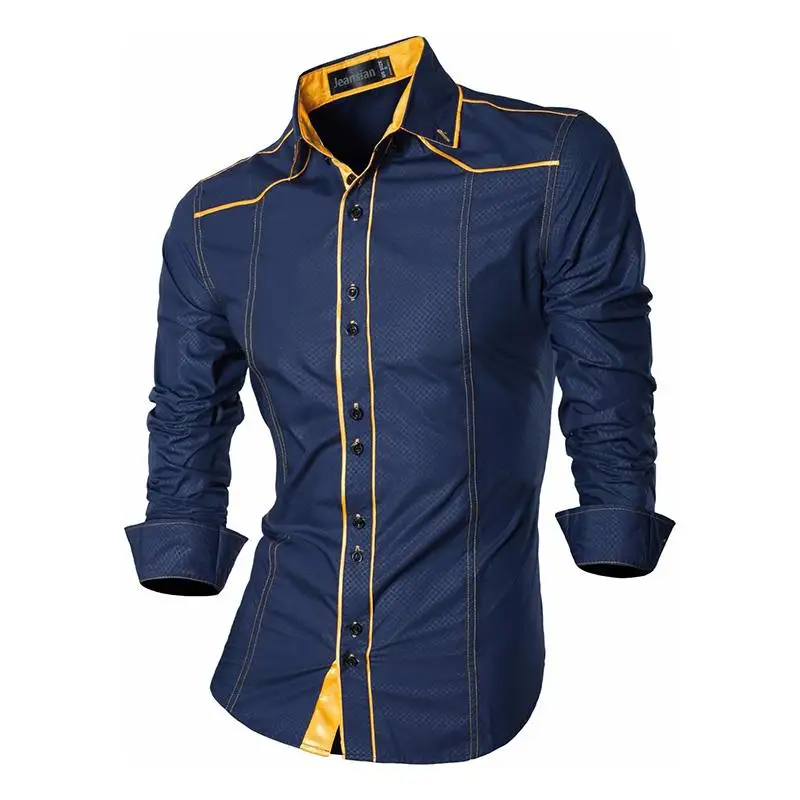 

Jeansian Men's Fashion Dress Casual Shirts Button Down Long Sleeve Slim Fit Designer Z034 Navy2