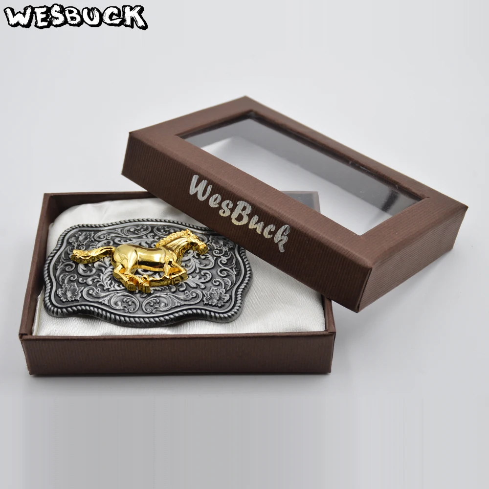 WesBuck العلامة التجارية الذهب الحصان سباق حزام الابازيم للرجال النساء أبازيم