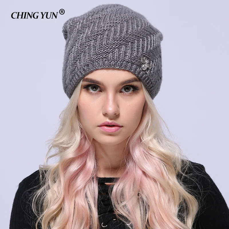 

2018 winter autumn Knitted soft cashmere folds thick warm winter hats for women's caps skullies beanies female fashion casual