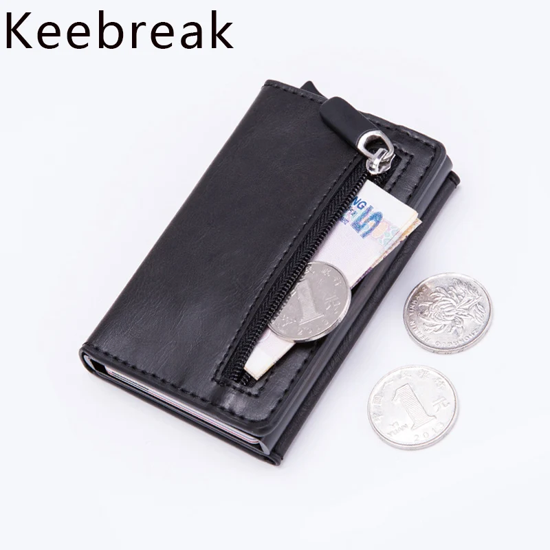 

KEEBREAK Anti Rfid Card Smart Wallet Men Vintage PU Leather Pop UP Magic Wallet Small Metal Trifold Wallet Money Bag Vallet 2019