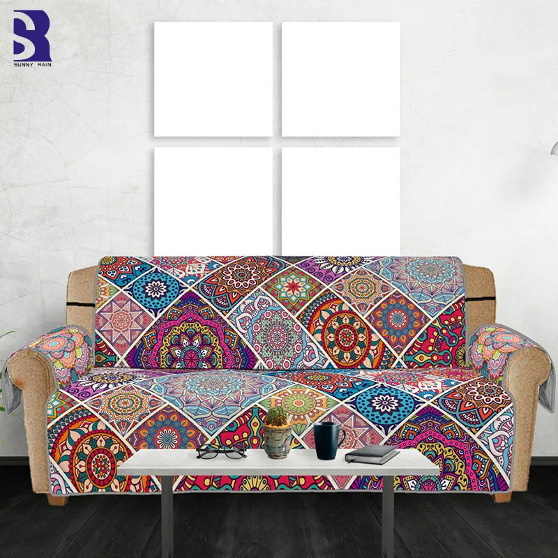 

SunnyRain 1-Piece Mandala Stretch Waterproof Sofa Cover for Living Room Couch Cover Pets Scratching Resisitant