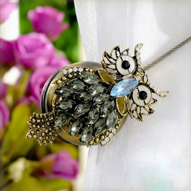 1pcs Crystal Owl Magnet Curtain Tieback Retro Magnetic Curtains Buckle Holdbacks Accessories Window Screen Clip Holder | Дом и сад