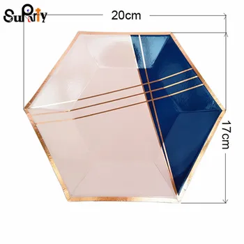 

40pcs Blush Pink and Navy Blue Paper Plate Rose Gold Decor Wedding Reception Bridal Shower Decorations Party Sweet Tableware