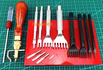 

10pcs Leather Craft Diamond Stitching Sewing Lacing Chisel Pricking Iron Punch Tool Set - Carving Stamp Knife Cutter Edger Creas