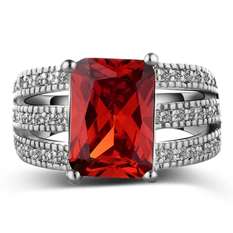 

Size 6-9 Charms Rings For Women big Red CZ Stone Crystal Silver color Female Party Anniversary Womens Finger Jewelry Gifts Bague