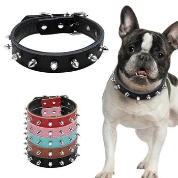 

1" Wide Cool Spiked Studded Padded Leather Dog Collars For Small Medium Dogs Pitbull Terrier 11-17" Adjustable S M L 5 Colors