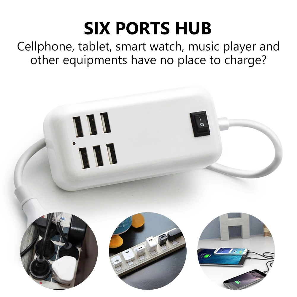 Ycdc desktop شاحن usb hub 6 منافذ المملكة المتحدة التوصيل مقبس الحائط حوض شحن سريع تمديد محول الطاقة ل الهاتف الخليوي قرص