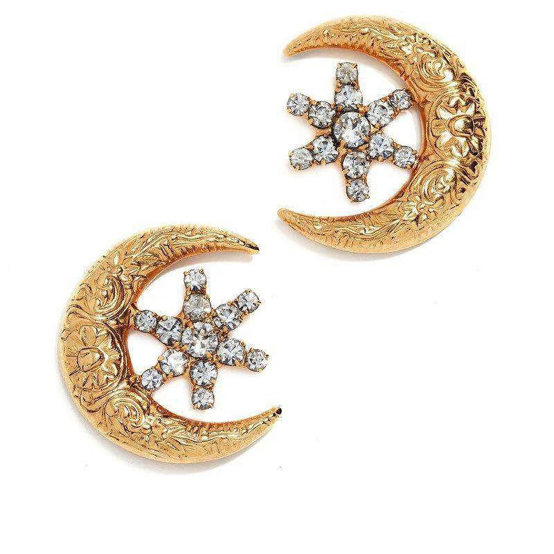 

Exquisite fairy temperament crescent nail Haoshi micro-inlaid star moon earrings