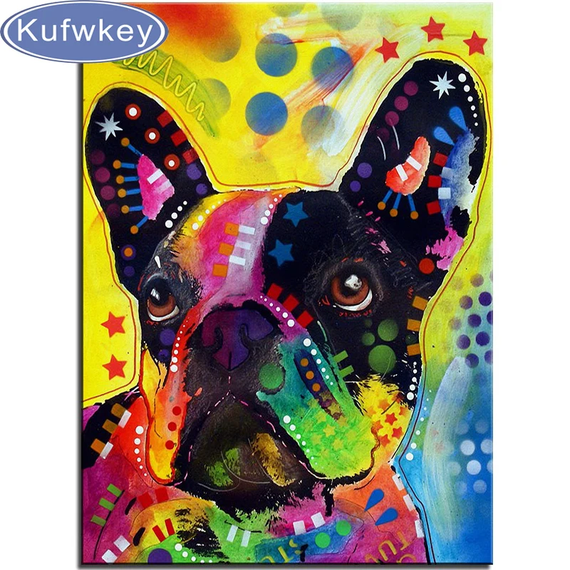 

full diamond embroidery bead patterns square bulldog diamond painting puzzle color dog Needlework 3d diamond picture home decor