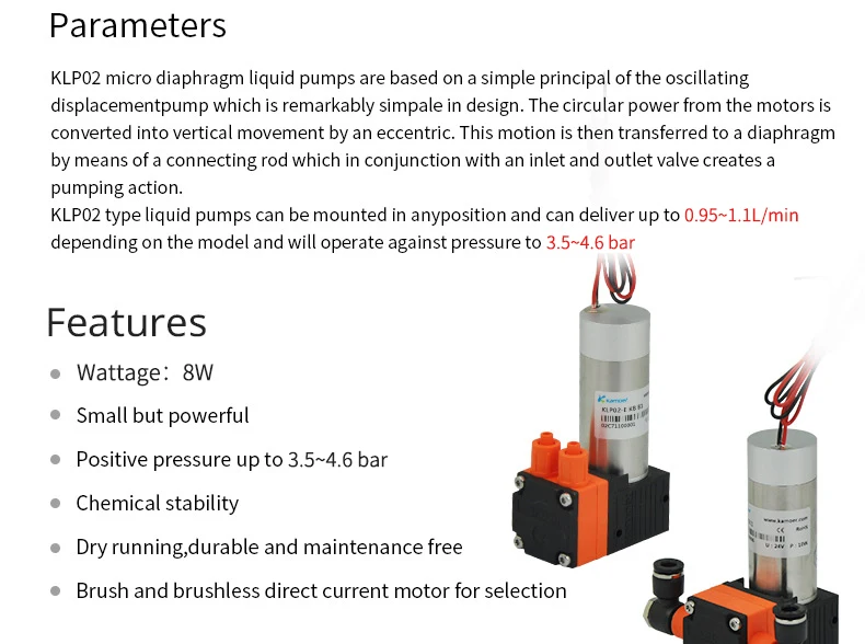 Kamoer KLP02 мембранный насос 12/24V с одной головкой и бесщеточным Мотором(внутренний виток, внешний виток