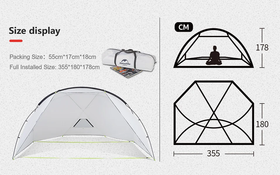 Naturehike Gnie пляжный тент с полюсами Открытый Кемпинг Тент солнцезащитный тент UPF40 NH18Z001-P