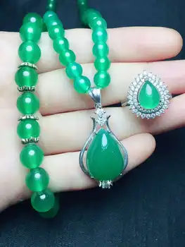 

925 silver inlaid natural chalcedony set!